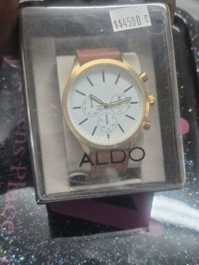ALDO Gold Case White Dial Brown Strap Watch